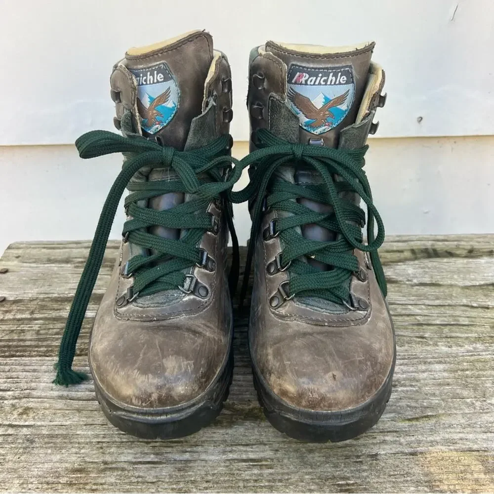 Vintage 90s Rachle of Switzerland Hiking Mountaineering Leather Lace Up Boots 6M
